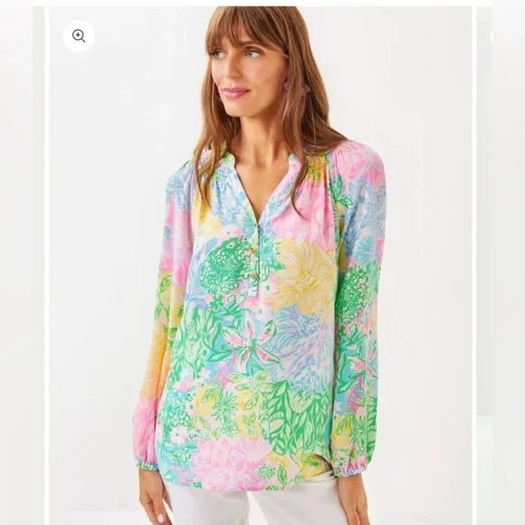 Lilly Pulitzer•Multi Bright Delight Patch -Elsa Silk Top - Picture 3 of 6